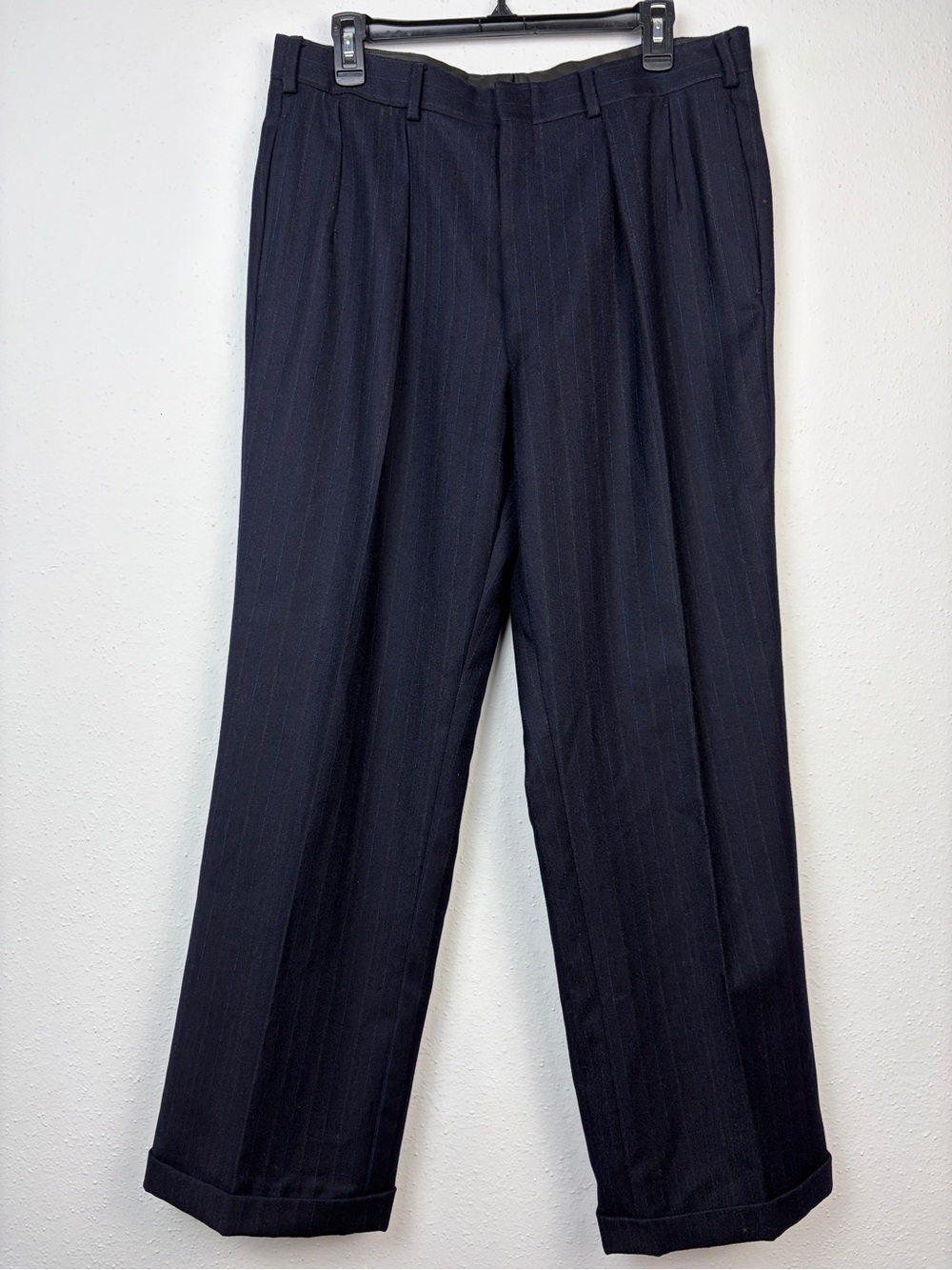 Vintage 90s Polo Ralph Lauren Men’s Wool Pleated Trousers Navy Blue 34x30